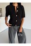 Short Sleeve Knitted Gold Button Detailed Women's Knitwear Cardigan