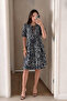 Women's Leopard Patterned Short Sleeve Midi Dress with Tie Detail