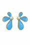 Yellow Framed Light Blue Flower Design Pearl Detailed Bijoux Earrings