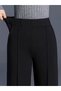 Women's High Waist Ribbed Front Wide Leg Imported Crepe Trousers - 4