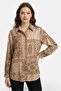 Women Spread Collar Allover Print Long Sleeve Shirt, Brown
