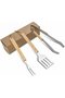 Barbecue Tool Set - 3-Piece Barbecue Accessories with Wooden Handle: Spade, Barbecue Tongs, and Fork