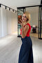Kapak Pocket Detail Navy Blue Lycra Trousers - 2