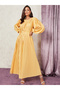 Long Volume Sleeves All Over Pleated A-Line Maxi Dress