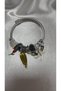 Silver Color Steel Handcuff Bracelet with Charm Detail and Leaf and Dragonfly Figures - 2