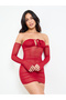 Red Sheer Strapless Babydoll Slip, Gloves and Brief Set
