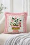 Floral Vase Figured Lace Edge Patterned Fringed-Tasseled Throw Pillow Cover Vintage Decorative Pillowcase