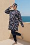 1744 Large Size Uzunkol Hijab Swimsuit Set - Mixed Pattern Laci - 5