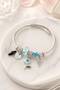Blue Flower and Drop Stone Detailed Charm Bracelet - Adjustable Steel Jewelry with Twisted Body Design