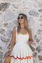 Beige Color Blocky Dress with Piping Detail and Thick Straps - 2