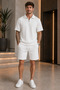 Premium Ribbed Ottoman Fabric Zipper Detailed Polo Collar Unisex T-Shirt and Shorts Set Women's and Men's Set - 3