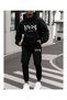 Men's Mix Printed Comfortable Fit Hooded Pocket Top Jogger Elastic Cuff Bottom Tracksuit Set