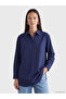Navy Blue Oversize Poplin Women's Shirt Tunic