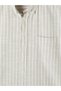 Özmarka New Season Beige Regular Fit Striped Gabardine Men's Shirt - 5