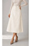 High Waist Midi Skirt with Long Side Seam - Off White