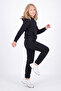 Girl's Plain Kangaroo Pocket Hooded Tracksuit Set - 3