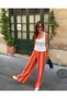 Women's Orange Pink Striped Palazzo Trousers |   Summer Wide-Leg Elastic Waist Comfortable Cut Woven Trousers - 2