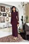 Women's Plum Midi Dress Lace Textured Crew Neck Long Sleeve Gathered - 8