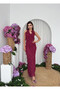 Women's Burgundy Midi Dress V-Neck Flounce Chiffon Sleeveless Event Dress - 4