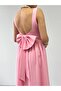 Women's Pink Midi Dress Square Collar Backless Bow Detailed Atlas - 7