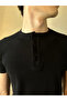 Black Ribbed Buttoned Slim Fit Henley Collar T-Shirt - 5