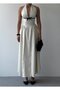 Women's Ecru Polka Dot Halter Neck Gathered Midi Atlas Dress - 2