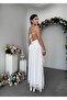 Women's White Midi Dress V-Neck Rope Strap Backless Flounce Chiffon - 4