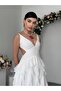 Women's White Midi Dress V-Neck Rope Strap Backless Flounce Chiffon - 5