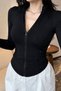 Rover Black Long Sleeve Finger-Loop Detailed Zipper Pocket Flexible Soft Yoga Fitness Sports Cardigan - 4
