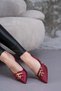 Burgundy Striped Satin 8.5 cm Gold Heel Open Back Buckle Stiletto Shoes - 4