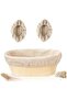 Oval fermentation basket with 3 cloth covers, for home sourdough, beige.