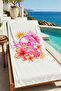 Pastel Citrus Sun and Tropical Floral Patterned 70X150 Beach Towel - Cotton Bath Towel - 5