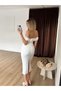 Women's White Off-The-Shoulder Floral Appliqué Gathered Slim Fit Midi Event Dress - 2