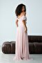 Powder Strapless Boat Neck Long Flared Lace Evening Dress - 7
