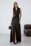 Dark Brown Shirt Collar Tie Detail Sleeveless Satin Dress - 4