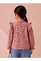 Girl's Crinkle Shoulder Ruffle Detailed Floral Patterned Long Sleeve Blouse Burgundy - 2
