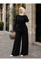 Women's Aerobin Fabric Back Zippered Belted Wide Leg Two-Piece Set