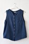 Navy Blue Sleeveless Buttoned Pocketed Casual Muslin Woven Blouse 70 60 - 2