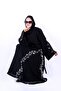 Embroidered Nida Abaya with Chiffon Cutwork & Silver Bead Handwork - 3