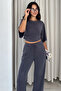 Women's Black Crop Blouse Wide Leg Pants Two-Piece Set - 4