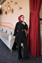 Black Buttoned Belted Tunic Trouser Suit