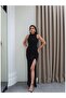 Halter Neck Waist Drape Slit Dress - 4