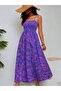 Women's Rope Strap Chest Gipe Detailed Patterned Long Single Jersey Dress - 3