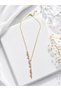 Pink Stone Y Necklace for Women, Gold Color, Elegant Twig Leaf Detailed Dangle Stylish Necklace - 2