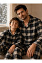 Plaid Pattern Father Son Long Sleeve Shirt Collar Buttoned Men's Pajama Set - 3