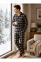 Plaid Pattern Long Sleeve Shirt Collar Buttoned Men's Pajama Set - 2