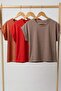 3 Pieces of Basic Crew Neck Women's T-Shirts with Folded Sleeves