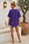 Purple V-Neck Short Sleeve Buttoned Collar and Cuff Ruffles Casual Muslin Oversize Woven Blouse 77 70 - 8