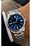 Men's Wristwatch 37 mm Small Case Silver Color Navy Blue Dial Casual and Classic Style Gift Boxed