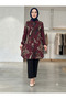 Shirt Collar with Buttons and Slits for Women, Strawberry Fabric Tunic